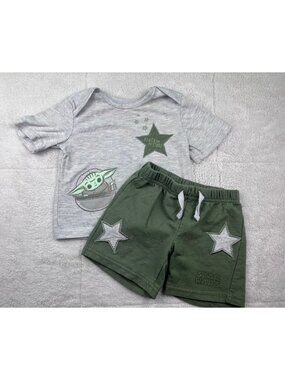 Star Wars Baby Yoda Grogu 2-Piece Shorts Set Gray & Green 3-6 Months
